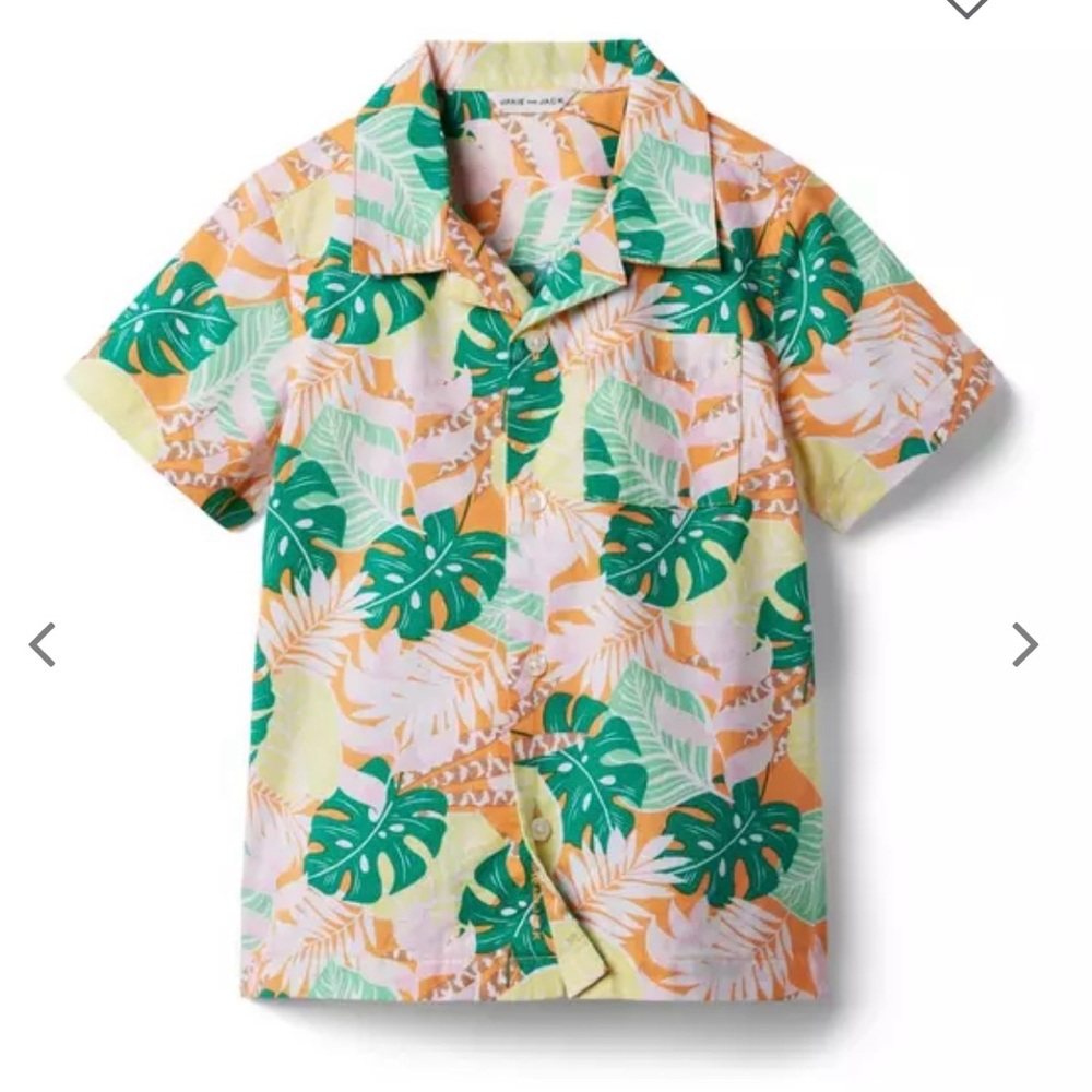 Janie & Jack Green & Orange Tropical Poplin Shirt size 4